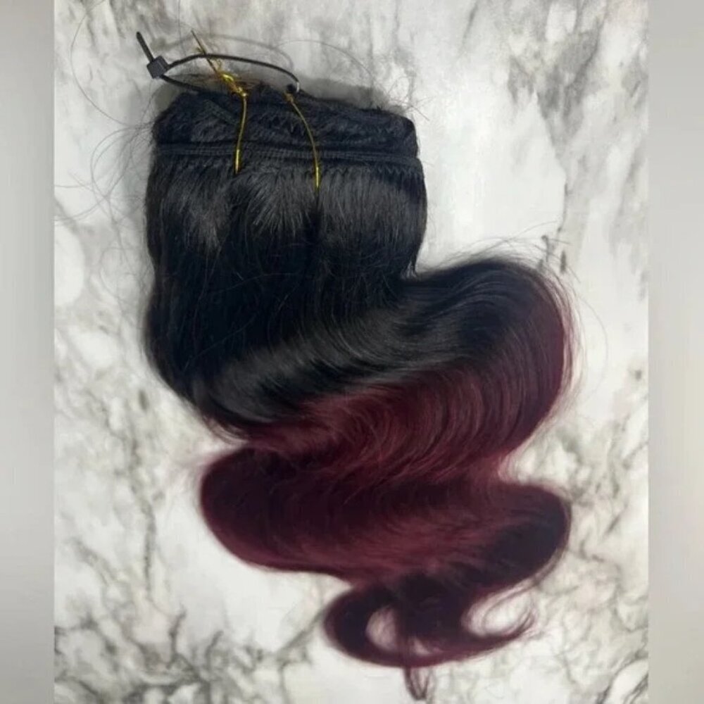18  Inch Ombre Body Wave Black & Burgundy Clip in hair extensions. - Picture 4 of 4